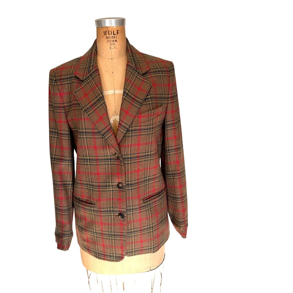 Vintage 90's GAP Women's Plaid 100% Worsted Wool Blazer Jacket Size Small
